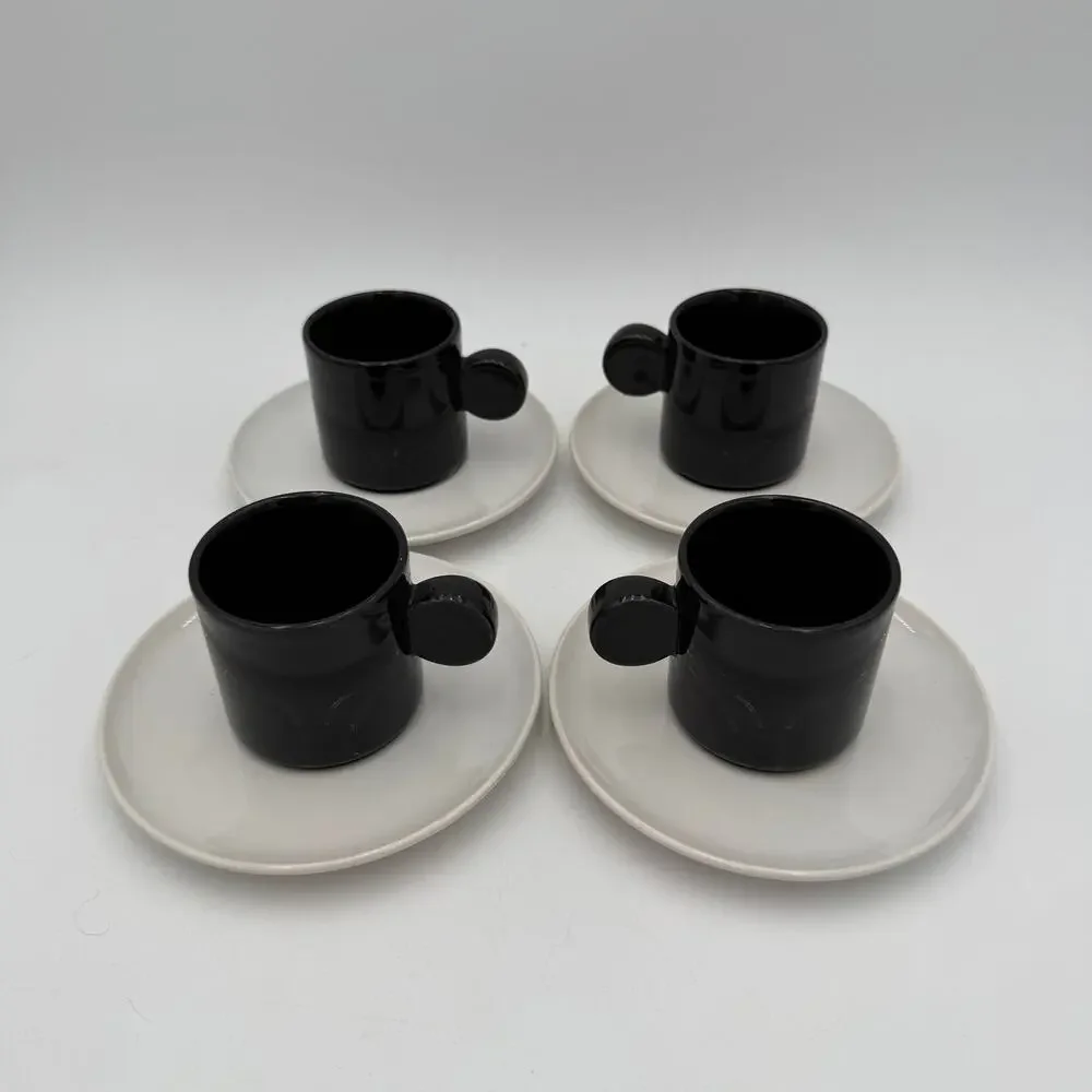 Vintage Coffee Espresso Cups & Saucers Set of 4 Pier One Imports Black White